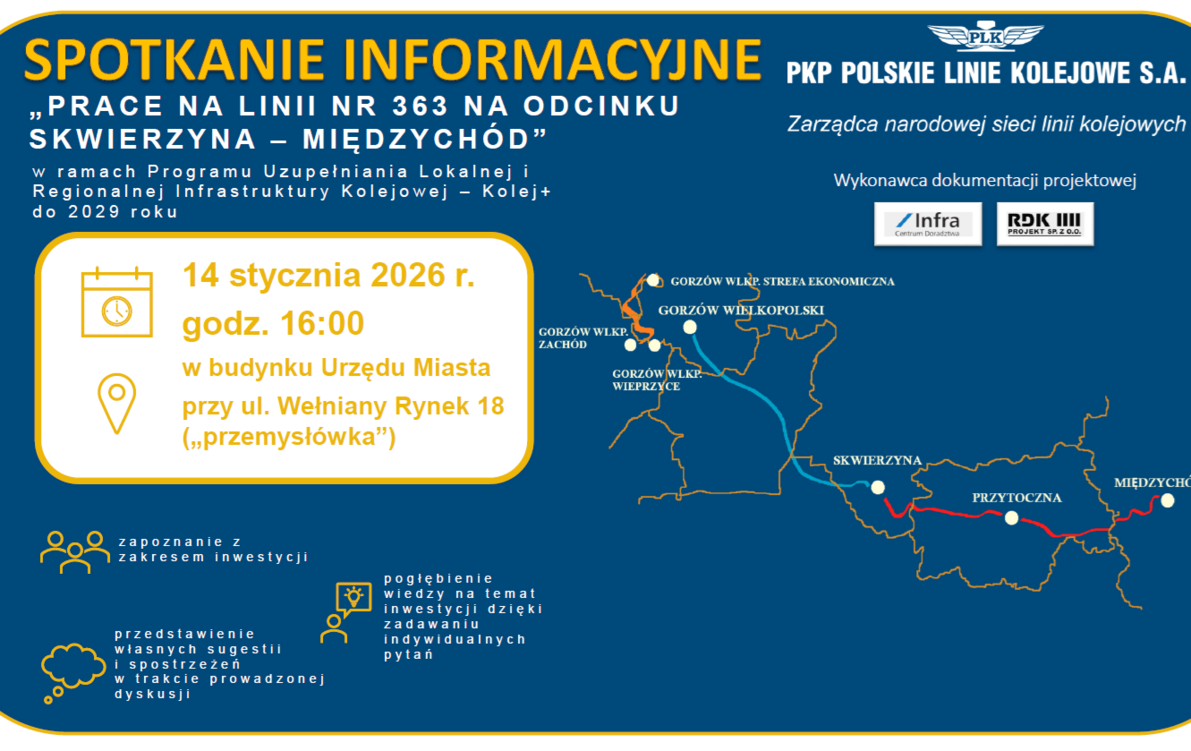 Zdjęcie do Konsultacje inwestycji pn. &bdquo;Prace na linii nr 363 na odcinku Skwierzyna-Międzych&oacute;d&rdquo;