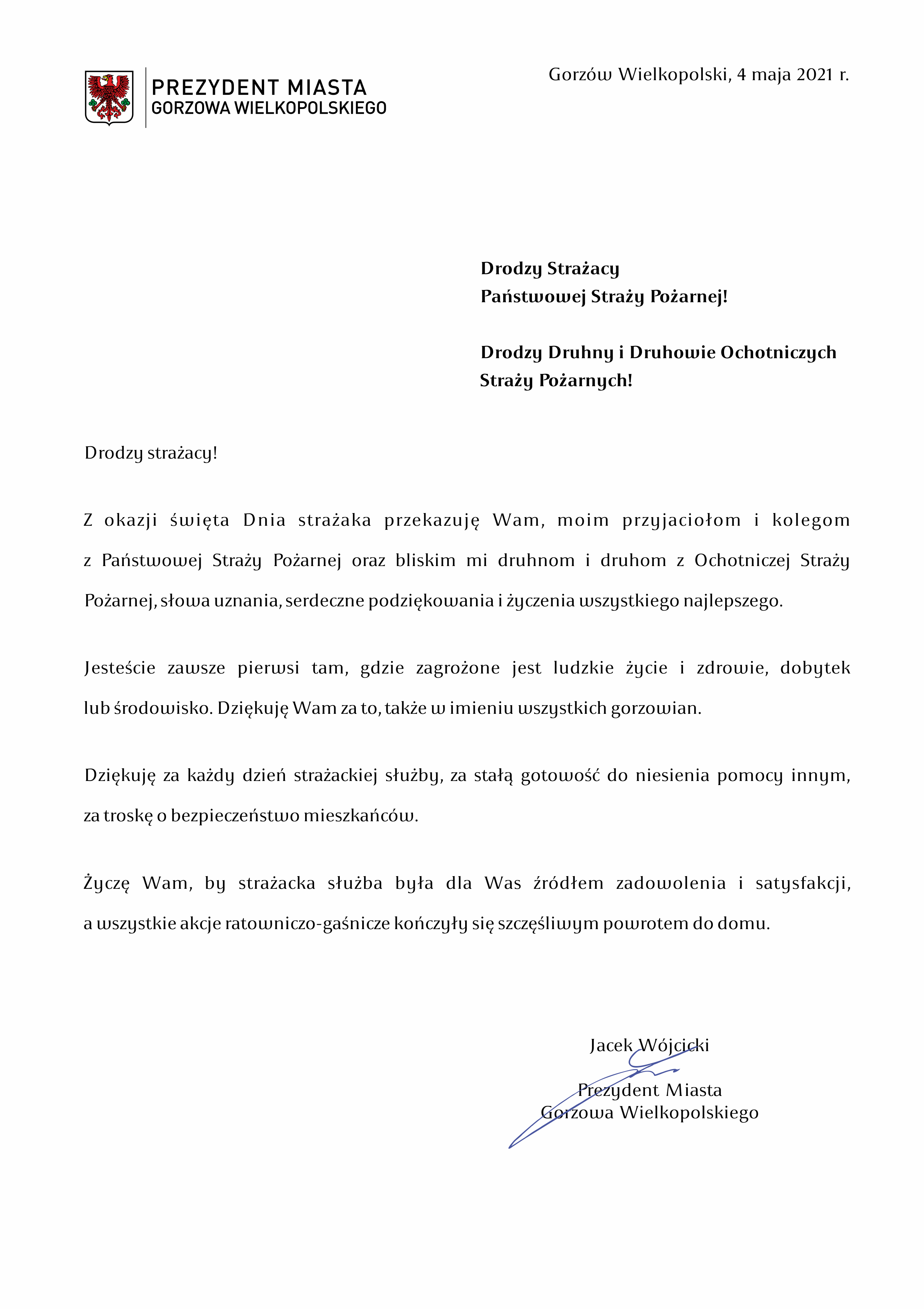 dzień strażaka list